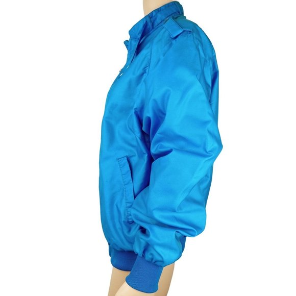 Vintage Racer Jacket Blue Patsy Bee 70s Zip Men Medium Shoulder Strap Neck Snaps - Picture 2 of 7